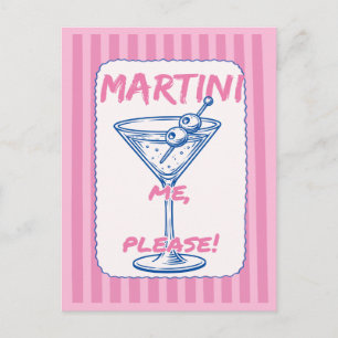 Postal Martini Me Please Retro Cóctel Rosa