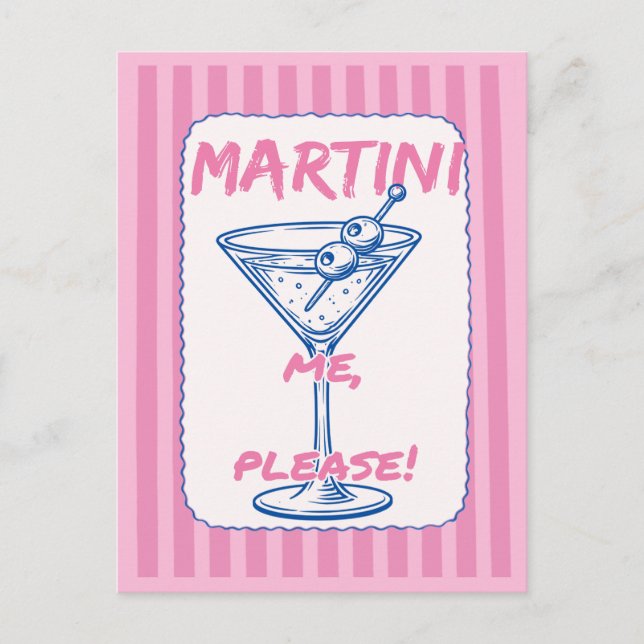 Postal Martini Me Please Retro Cóctel Rosa (Anverso)