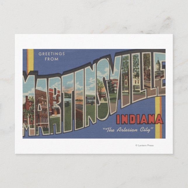 Postal Martinsville, Indiana - Escenas de letras grandes (Anverso)