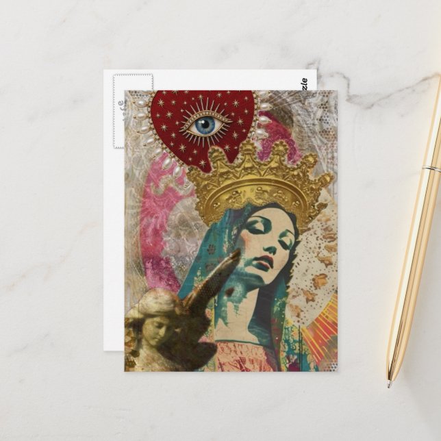 Postal Mary and Angel Mixed Media Collage (Anverso/Reverso In Situ)
