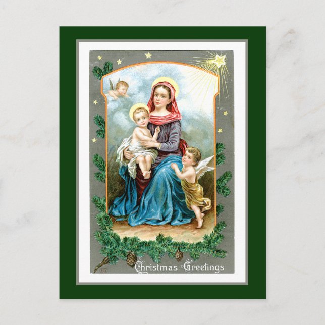 Postal Mary Baby Jesus y Angel (Anverso)