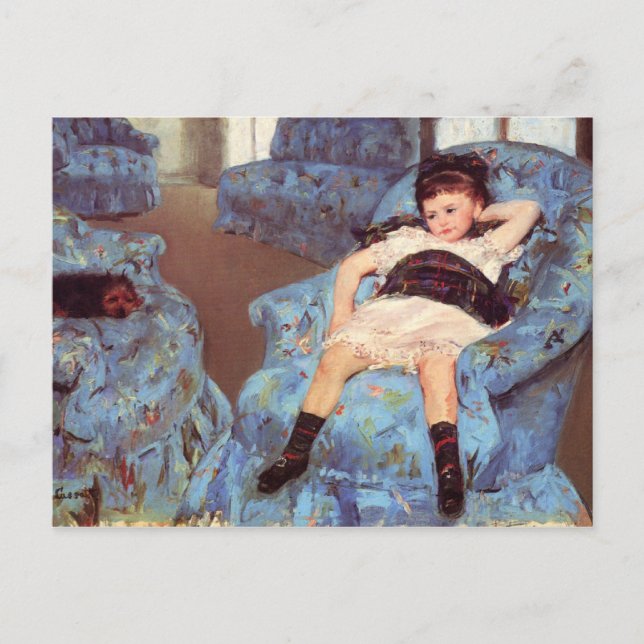 Postal Mary Cassatt Chica en Bella Artes de sillón azul (Anverso)