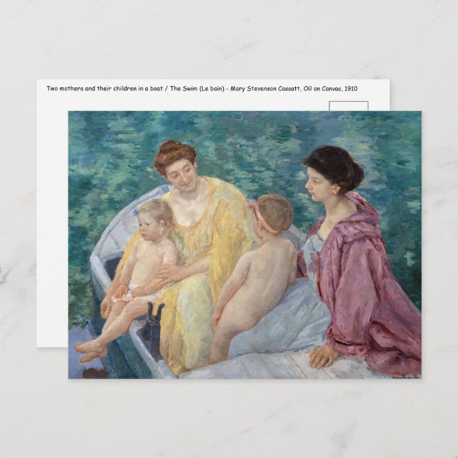 Postal Mary Cassatt - Dos madres y niños en un bote (Anverso / Reverso)