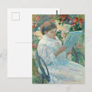 Postal Mary Cassatt En un balcón Mujer leyendo Jardín Art