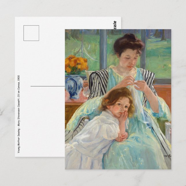 Postal Mary Cassatt - Joven Madre Cosiedo (Anverso / Reverso)