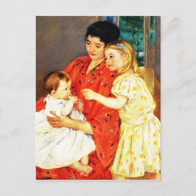 Postal Mary Cassatt, madre y Sara admirando al bebé (Anverso)