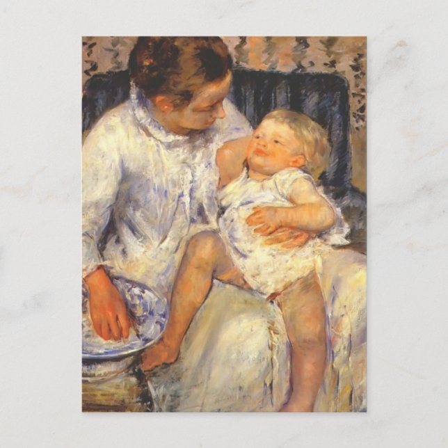 Postal Mary Cassatt-Mother a punto de lavar a su hijo som (Anverso)