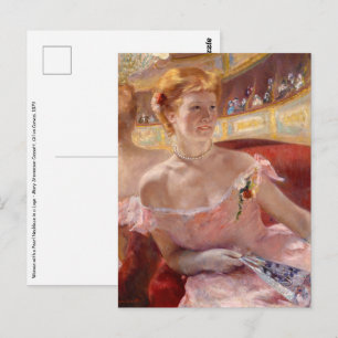 Postal Mary Cassatt - Mujer con collar de perlas en un pa