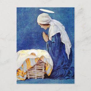Postal Mary Rezando Y El Niño Jesús