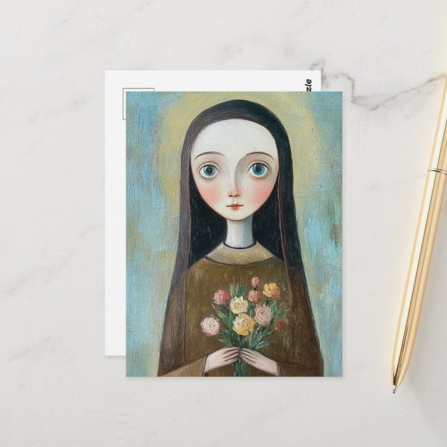 Postal Mary With Flowers (Anverso/Reverso In Situ)
