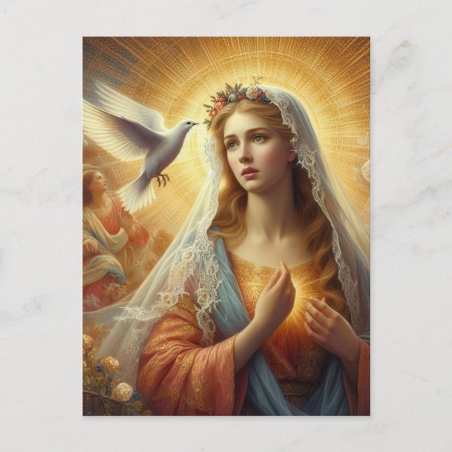 Postal Mary y la paloma blanca (Anverso)