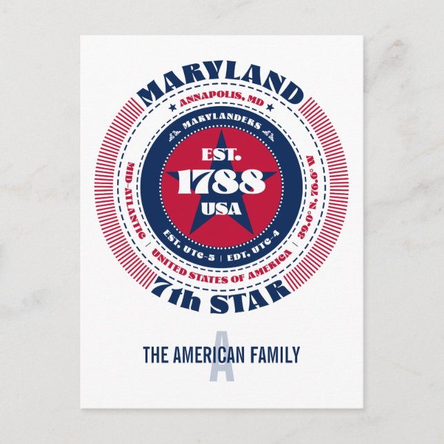Postal Maryland, Annapolis, MD, Patriotic, Monograma (Anverso)