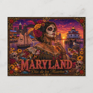 Postal Maryland Día de los Muertos Retro