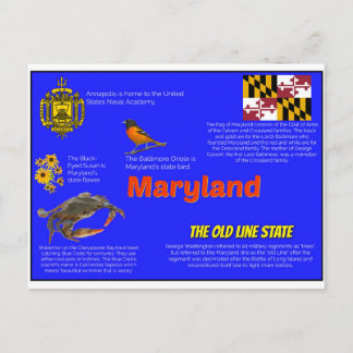 Postal Maryland Facts Postcard