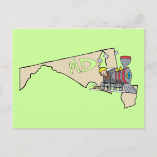 Postal Maryland MD Map & Locomotive Personalizado Art Mot