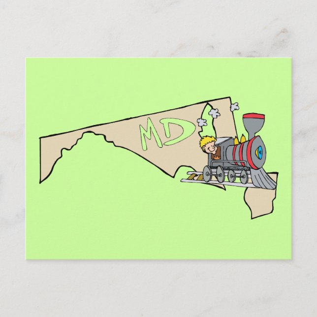 Postal Maryland MD Map & Locomotive Personalizado Art Mot (Anverso)