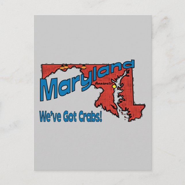 Postal Maryland MD US Motto ~ Tenemos cangrejos (Anverso)