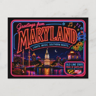 Postal Maryland Neon Estado Retro Vintage