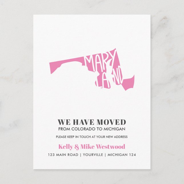 Postal MARYLAND Nos hemos mudado Nueva dirección Nuevo Ho (Anverso)