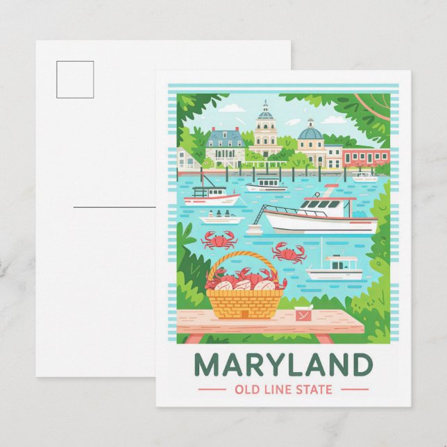 Postal Maryland Old Line State EEUU Summer Travel (Anverso / Reverso)