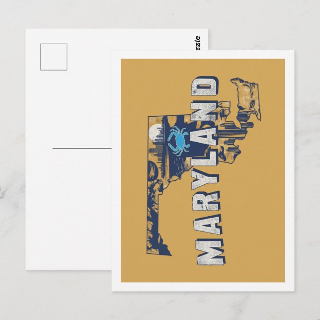 Postal Maryland Retro Travel Design Icónico Estados Unido (Anverso / Reverso)
