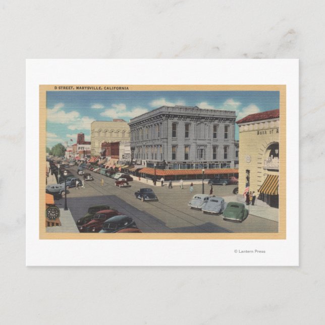 Postal Marysville, California Town View of D Street (Anverso)