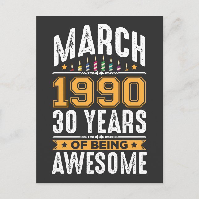Postal Marzo 1990 30 Años Cumpleaños 30º (Anverso)