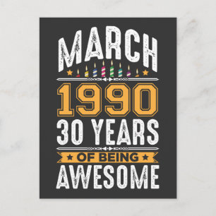 Postal Marzo 1990 30 Años de edad Fiesta de cumpleaños nú