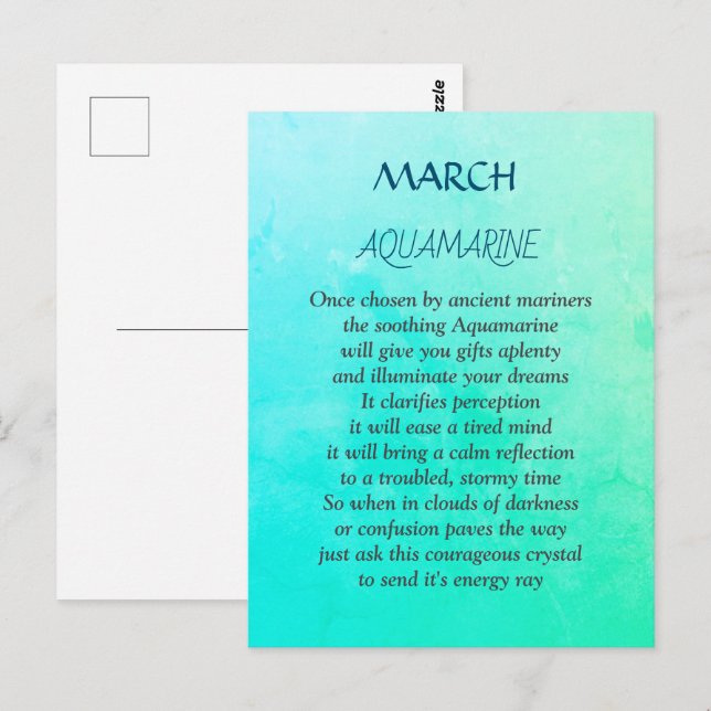 Postal Marzo Diseño Birthstone Aquamarine Postcard (Anverso / Reverso)