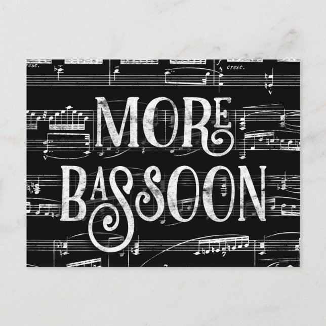 Postal Más Bassoon Chalkboard - Música blanca negra (Anverso)