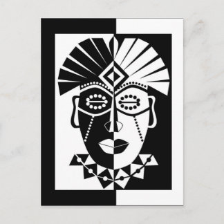 Postal Máscara africana blanco y negro