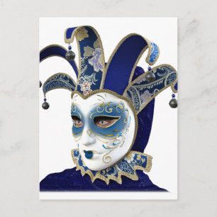 Postal Máscara azul veneciana de carnaval en perfil