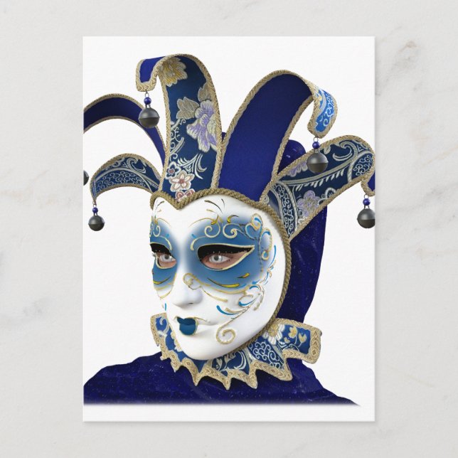 Postal Máscara azul veneciana de carnaval en perfil (Anverso)