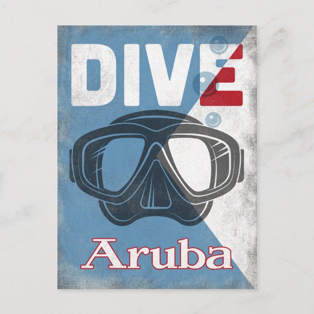 Postal Máscara de buceo Scuba Vintage de Aruba (Anverso)