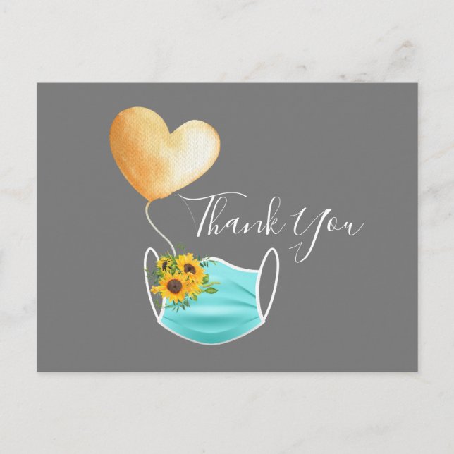 Postal Máscara de cara y flores Gracias (Anverso)