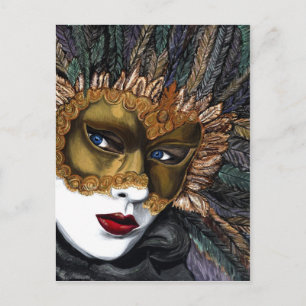 Postal Máscara de carnaval negro y oro de PSOVART