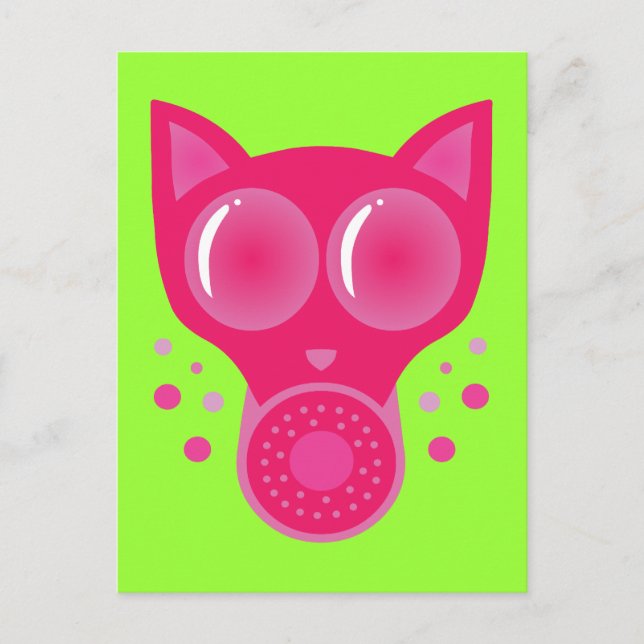 Postal Máscara de gas de gato rosa (Anverso)