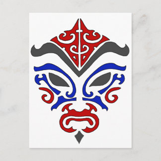 Postal Máscara de Kabuki japonesa Máscara Tribal Azul Roj