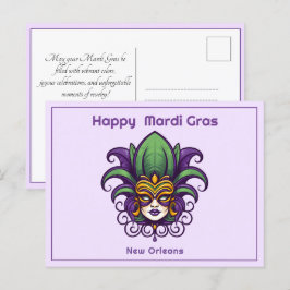 Postal Máscara de 💚 💜 💛 Mardi Gras