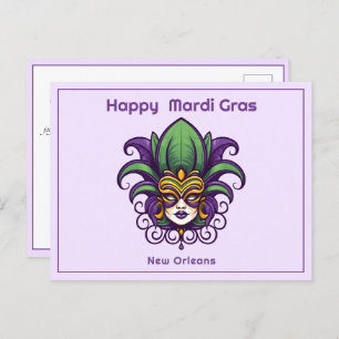 Postal Máscara de 💚 💜 💛 Mardi Gras
