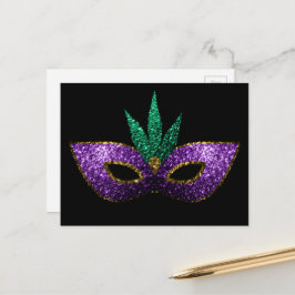 Postal Máscara de Mardi Gras Morado Verde Dorado Purpurin