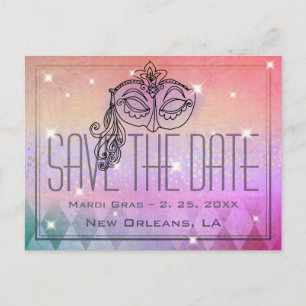 Postal Máscara de mascarada de Mardi Gras Purple Save the