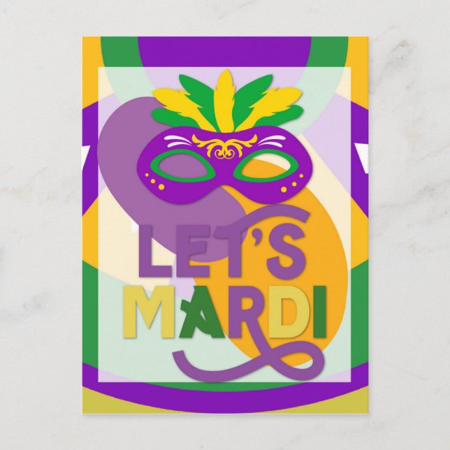 Postal Máscara de oro morado de Mardi Gras (Anverso)