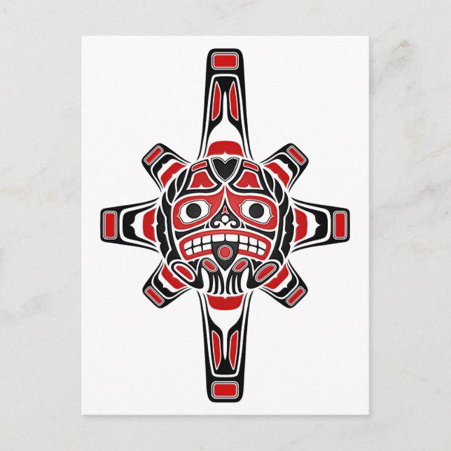 Postal Máscara de sol rojo y negro de Haida en blanco (Anverso)