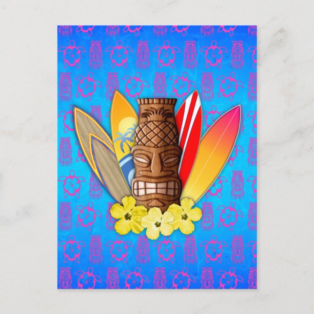 Postal Máscara De Tiki Y Surfboards (Anverso)