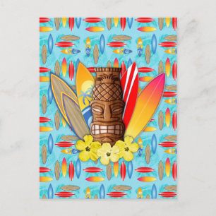 Postal Máscara De Tiki Y Surfboards