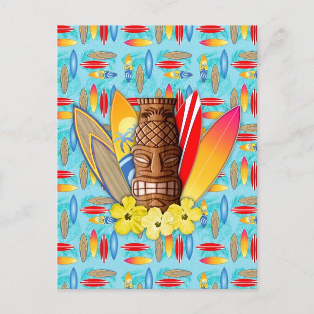 Postal Máscara De Tiki Y Surfboards (Anverso)