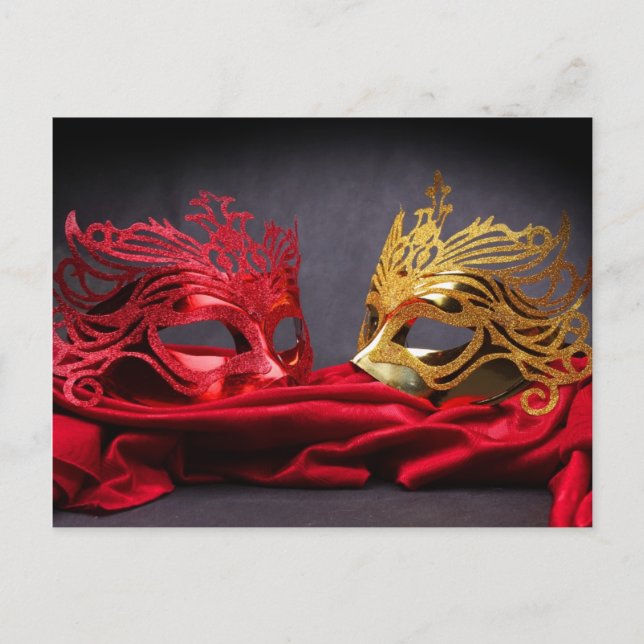 Postal Máscara decorada de máscaras de terciopelo rojo (Anverso)