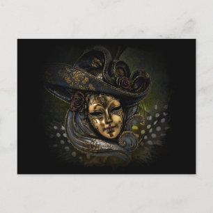 Postal Máscara del carnaval del oro con el gorra y las