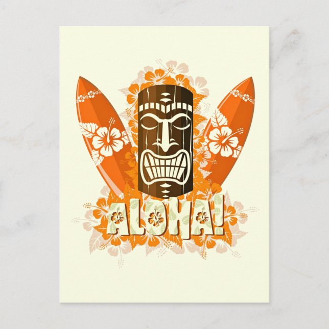Postal Mascara Hawaii Aloha Luau Tiki (Anverso)